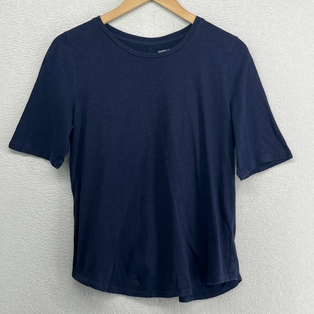 EILEEN FISHER Top PM Organic Cotton Slub Jersey Crew Neck Short Sleeve Blue